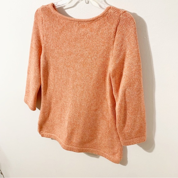 L. L. Bean 100% Cotton Three Quarter Sleeved Rounded Neckline Sweater Light 🍊🧡 - Picture 4 of 11